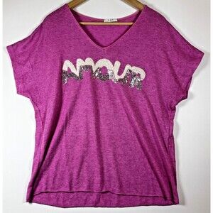 Amour Sweater Womens Large Pink Purple Sequin Wool Angora‎ Blend Made In Italy